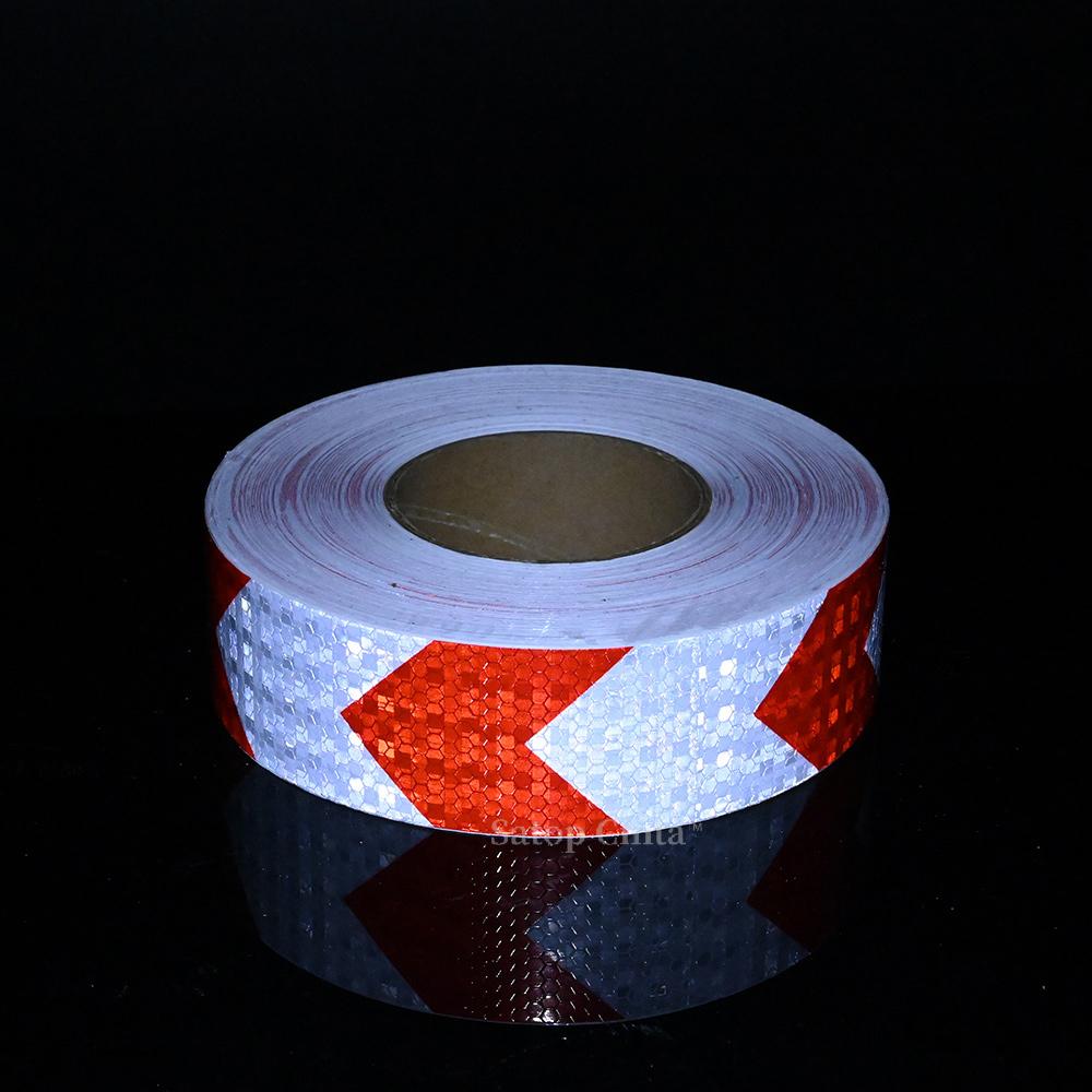 5cm*25m Red White Arrow High Visibility Reflective Tapes Self-Adhesive Waterproof Car Stickers Conspicuity Safety Warning Strips