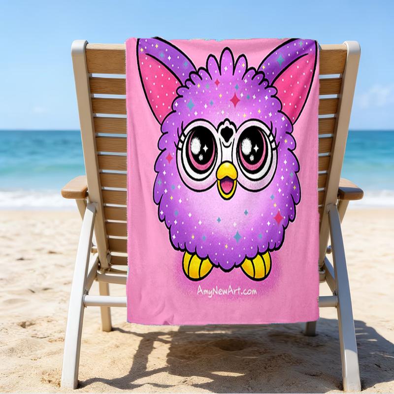 Colorful Furby In Bubbles Microfiber Beach Towel, Lightweight And Quick-Dry, for Summer Travel, Beach Essential, Swimming Pool Outdoor