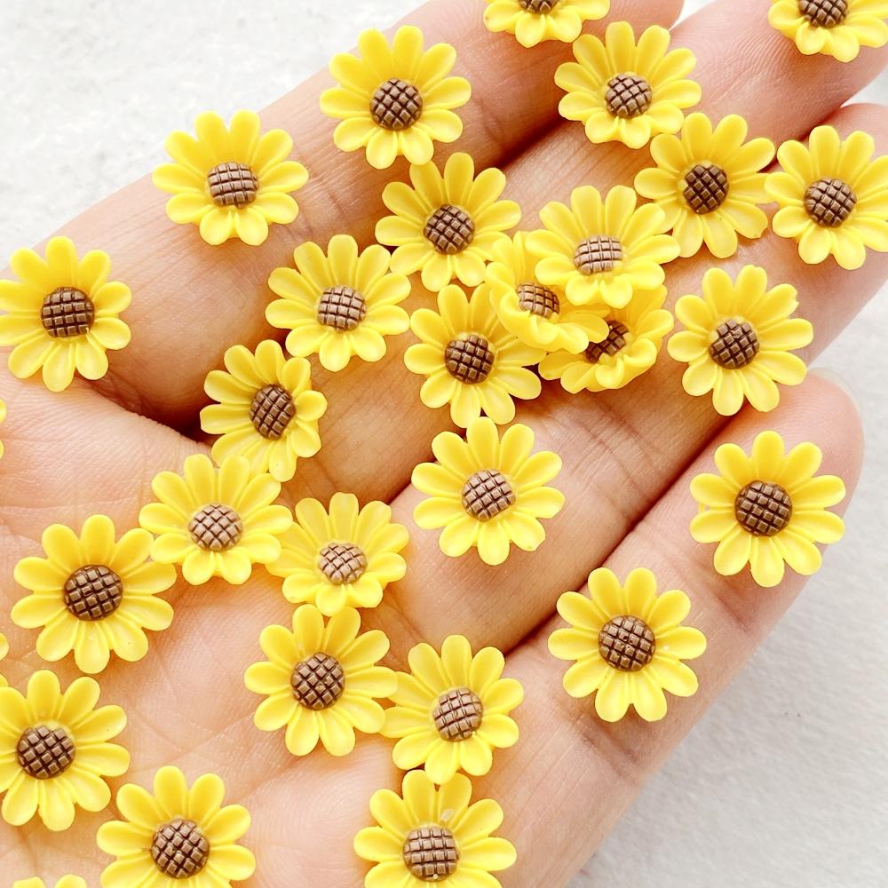 50Pcs New Mixed Nail Art Resin Yellow Chrysanthemums Designer Charms Rhinestones DIY Craft For Nail 3D Decorations