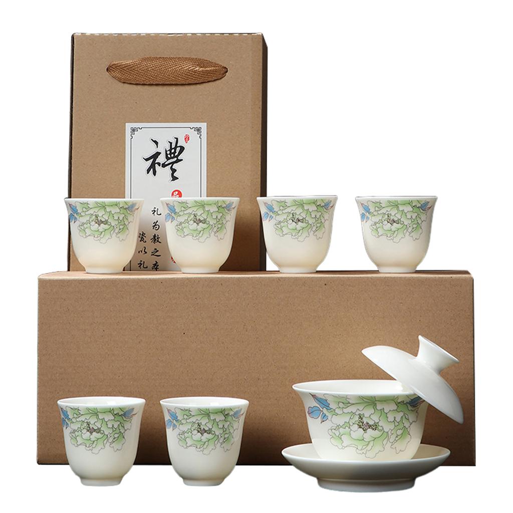 Premium Porcelain Gai Wan Tea Set For Home Traditional Chinese Brewings Household Hand Grasp Bowl Set For Household