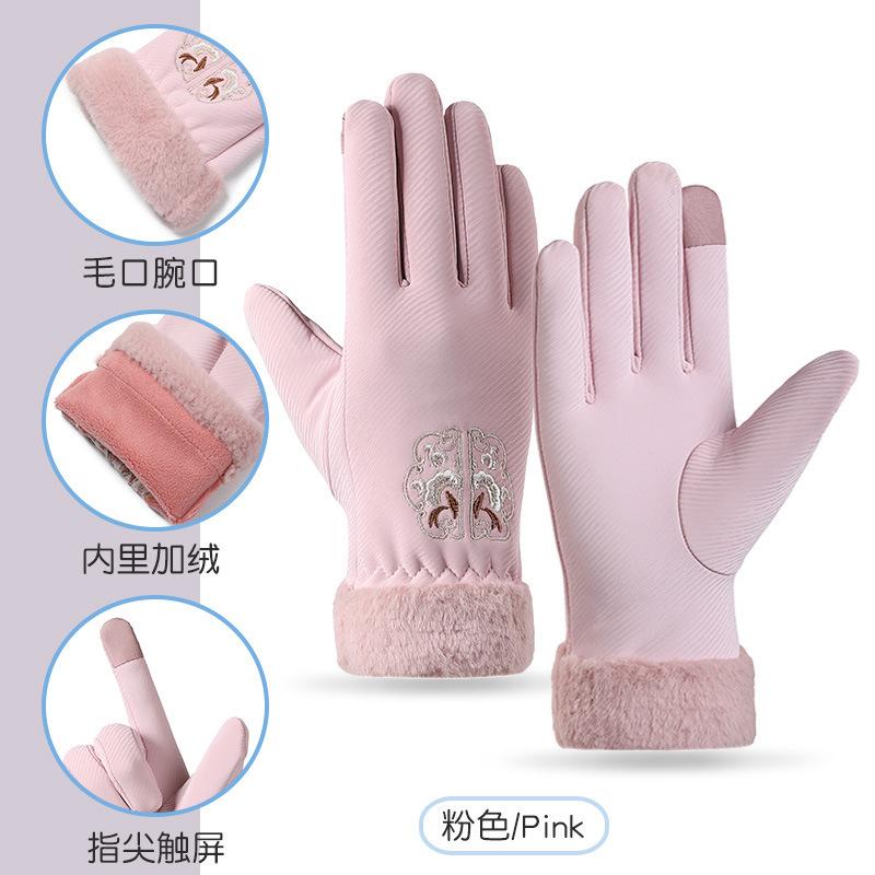 Gloves Women's Fleece Thickened Warm Electric Vehicle Windproof German Fleece Spring and Autumn Winter Riding Cold Driving Cycling