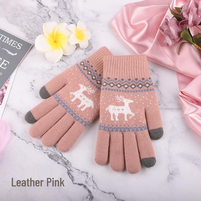 

Fawn Velvet-Lined Double-Layer Knit Winter Gloves for Women - Thick, Warm, and Cold-Proof One size рожевий