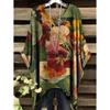 New Women's T-Shirt Vintage Floral Pattern Printed Asymmetrical Hem O-Neck Short Sleeve Top Casual Fashion Street Outdoor Tops
