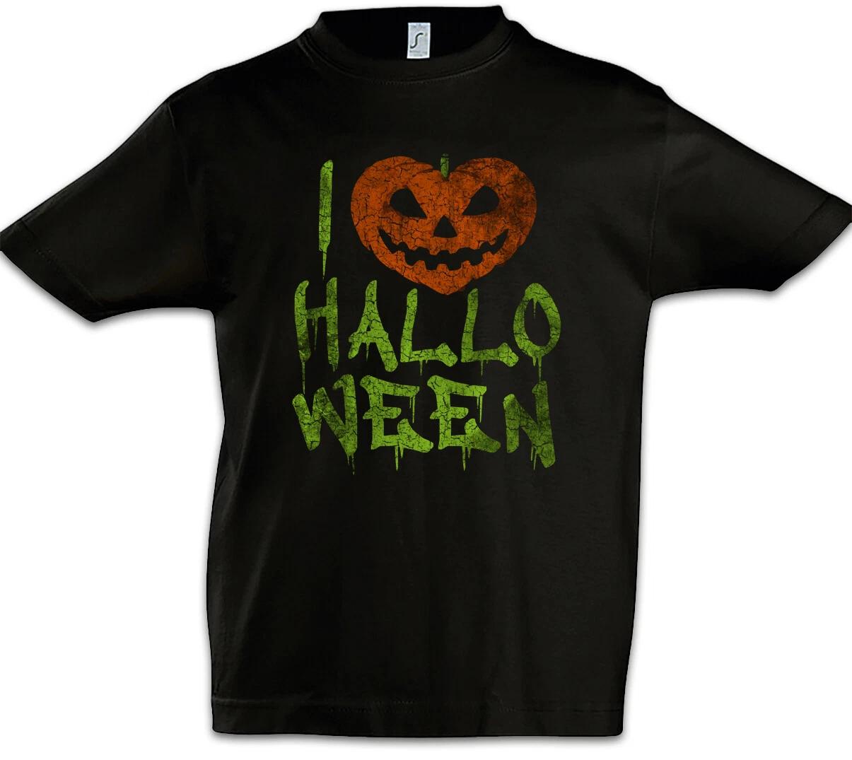I Love Halloween Kids Boys T-Shirt Pumpkin Nightmare Face Witch Black Magic 140