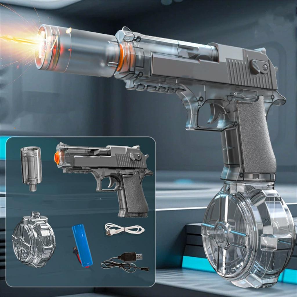 Electric Water Gun Toy for Kids and Adults Summer Outdoor Pool Beach Backyard Water Fight Game Essential Water Blaster with Drum Magazine