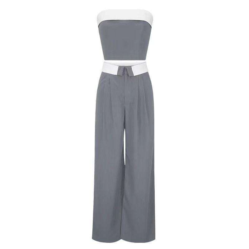 

Fashion New Arrival Contrast Color Vest Loose Pants Fashion Casual Set Contrast Tank Top Pant Set Grey XL