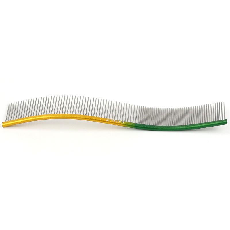 Peigne de toilettage pour animaux de compagnie en forme de S pour chiens avec dents à double densité Conception incurvée Options de manche en acier inoxydable