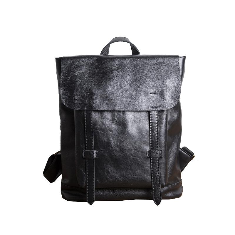 Leather backpack men's retro backpack Korean version student schoolbag leisure travel bag simple first layer cowhide