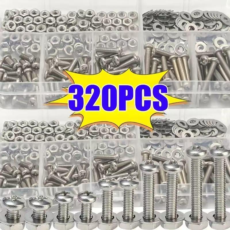 Round Head Phillips Screw & Nut Kit, 320pcs M2-M5