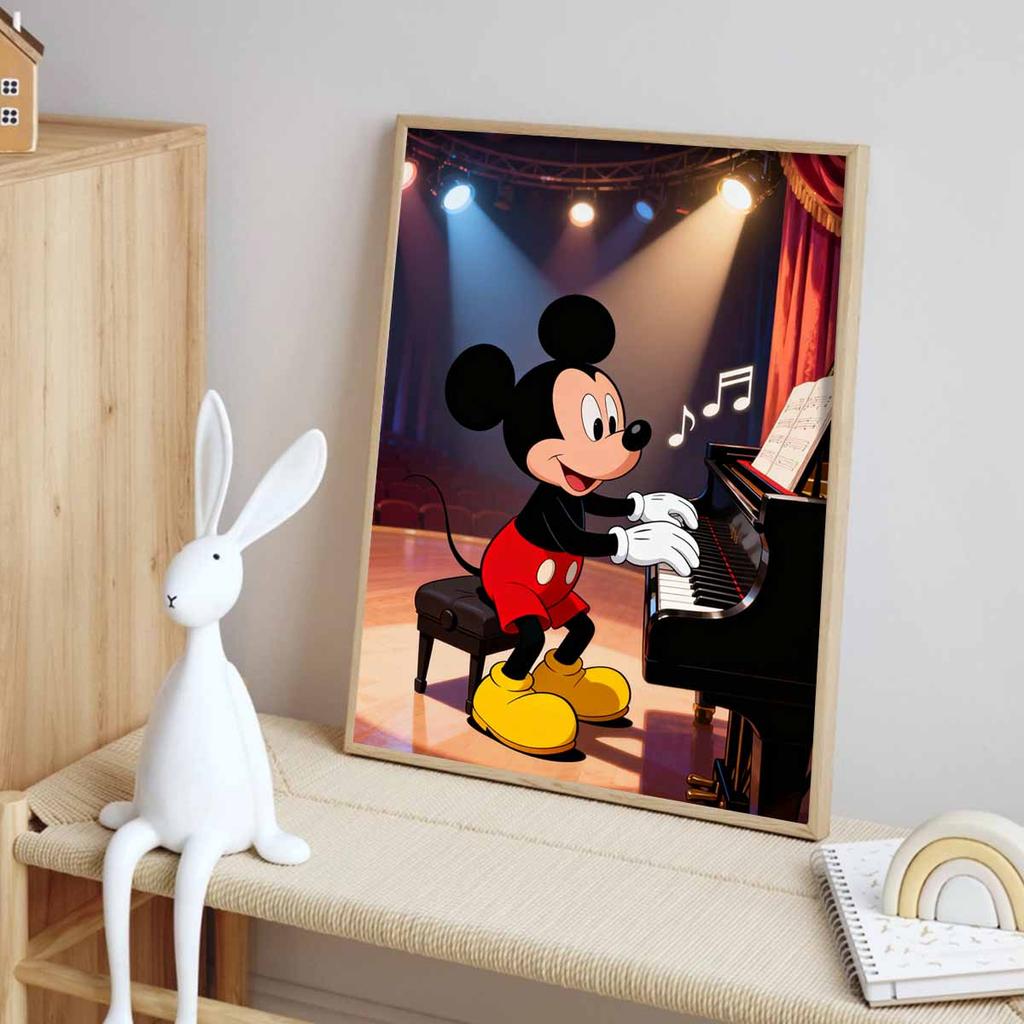 Disney Diamond Painting Kit DIY Round Home Wall Decor Adult Handmade Gift Mickey Playing Piano Art