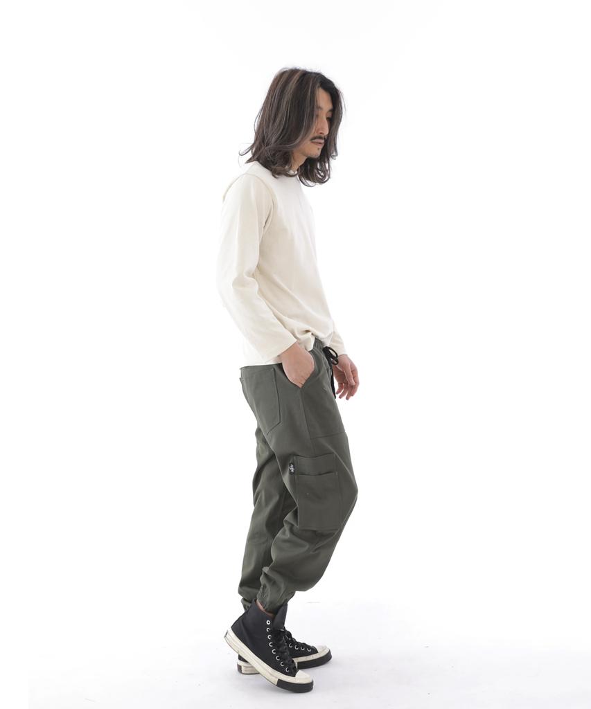 Seinteukeulu Two-Layer Wide Cargo Jogger Pants W2-308J Khaki