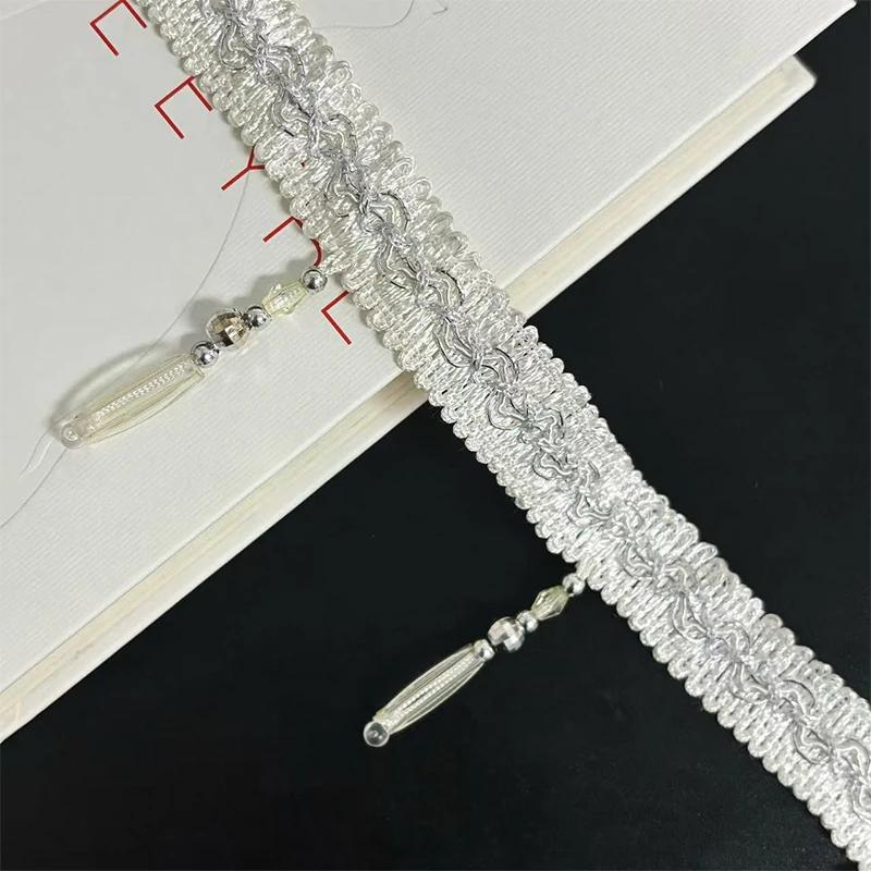 12m Crystal Bead Pendant Tassel Lace DIY Upholstery Chandelier Tablecloth Dust Cover Edge Trim Ribbon Curtain Sewing Accessory fixed length 12m