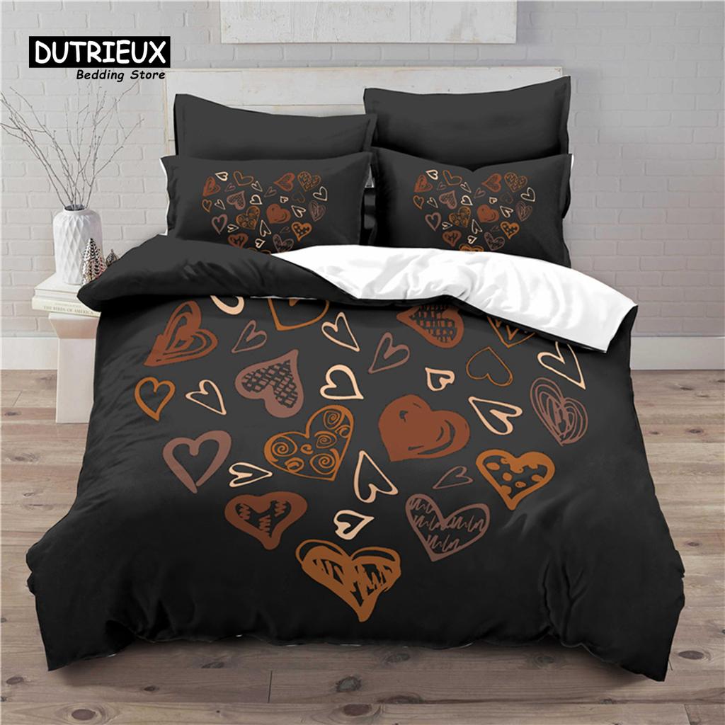 Luxury 3D Golden Heart Print Home Living Comfortable Duvet Cover Pillowcase Kid Bedding Set Queen and King EU/US/AU/UK Size