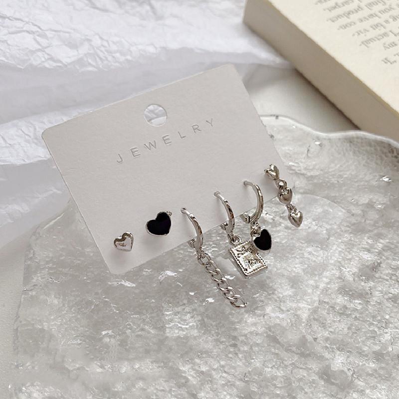6Pcs Y2K Black Heart Earrings Set For Women Girl Vintage Aesthetic Studs Trendy Jewelry Accessories
