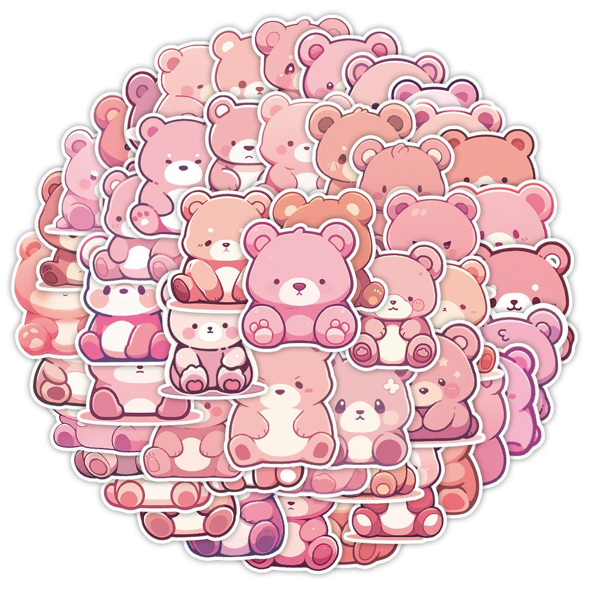 

50 Pink Bear Doodle Stickers Cute Stationery Stickers Water Cup Suitcase Waterproof Decorative Stickers