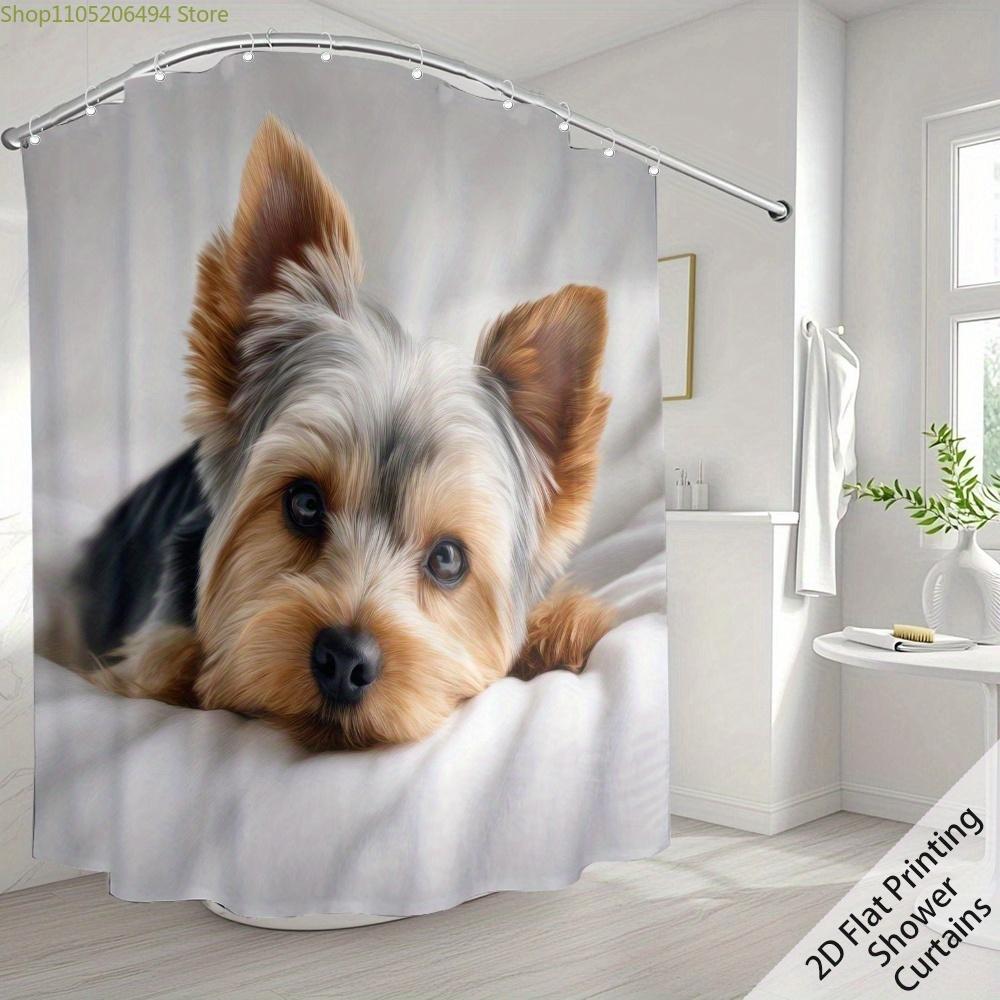 (2D Flat Printing) 1pc, Cute Yorkshire Terrier Dog Shower Curtain Bathroom Curtain with 12 Hooks Machine Washable All Seasons