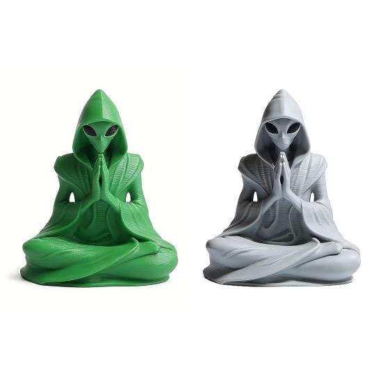 3D Printed Alien Meditation Statue, Zen Desk Decor Ornament, Cute Extraterrestrial Figurine for Home Office, Sci Fi Gift