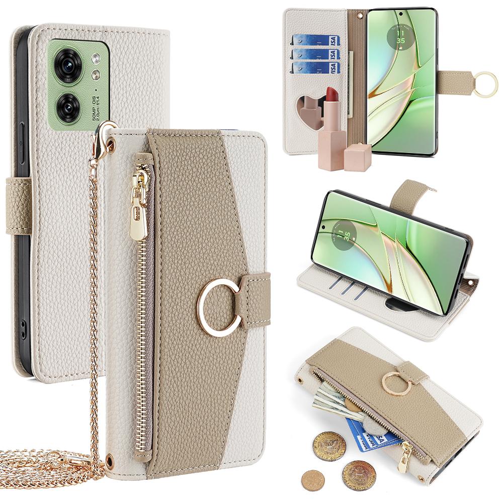 

For Motorola Edge 40 5G Leather Case with Chain Strap Zipper Wallet Stand Phone Bag Cover A