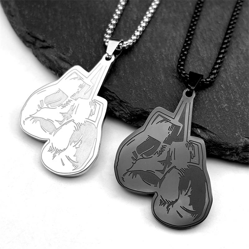 Boxing Glove Flash Pendant Necklace For Women Men Stainless Steel Black Silver Color Man Power Chain Jewelry Collar