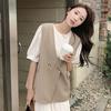 Elegant Summer 2026 White Pleated Retro Vest & Dress Set for Women