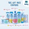 PARACHUTE Gavesett til nyfødt baby med lotion, olje, sjampo, krem og pudder | 6-i-1 babyessensielt sett med gjennomsiktig reiseveske | Ideell som gave