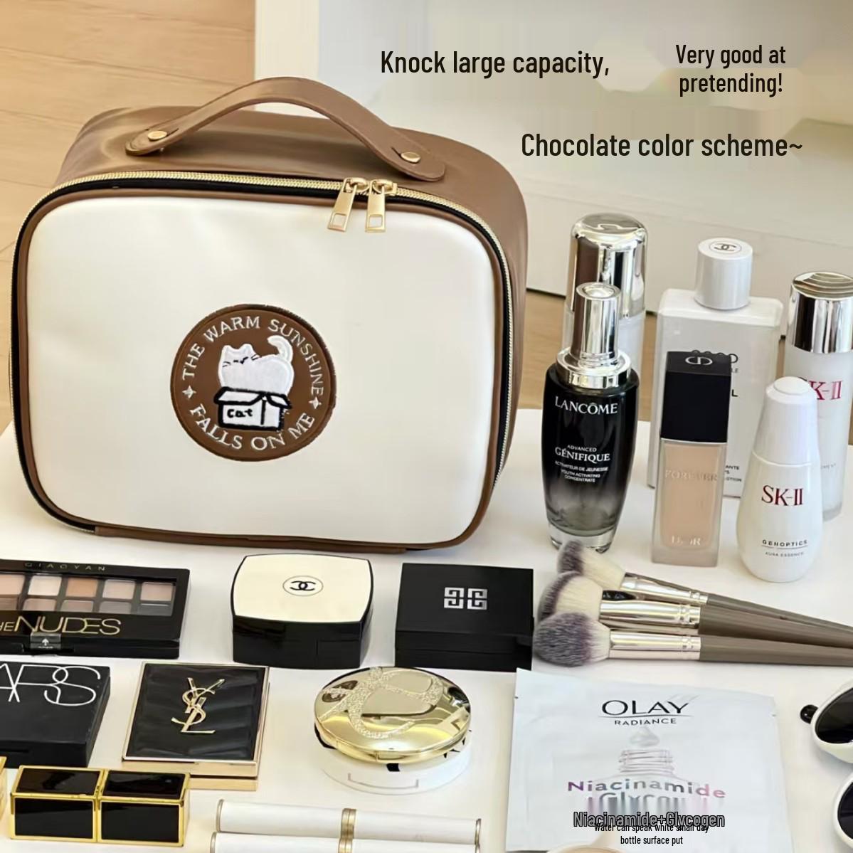 

Large Capacity Cute Makeup & Toiletry Bag - Portable, Waterproof, High-End Skincare Storage 25x19x21.5 cm