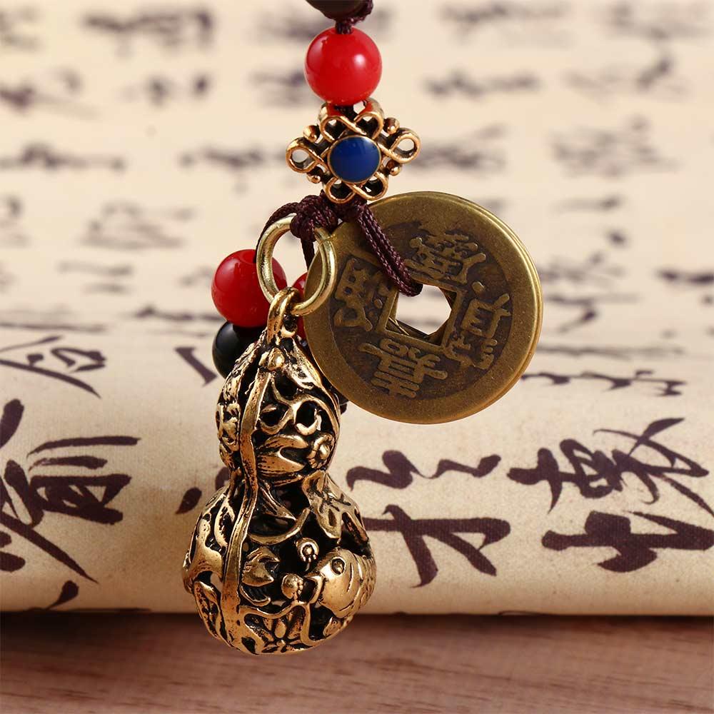 Gourd Lucky Blessing Chinese Style Car Keyring Keychain Components Brass KeyChains Jewelry Findings