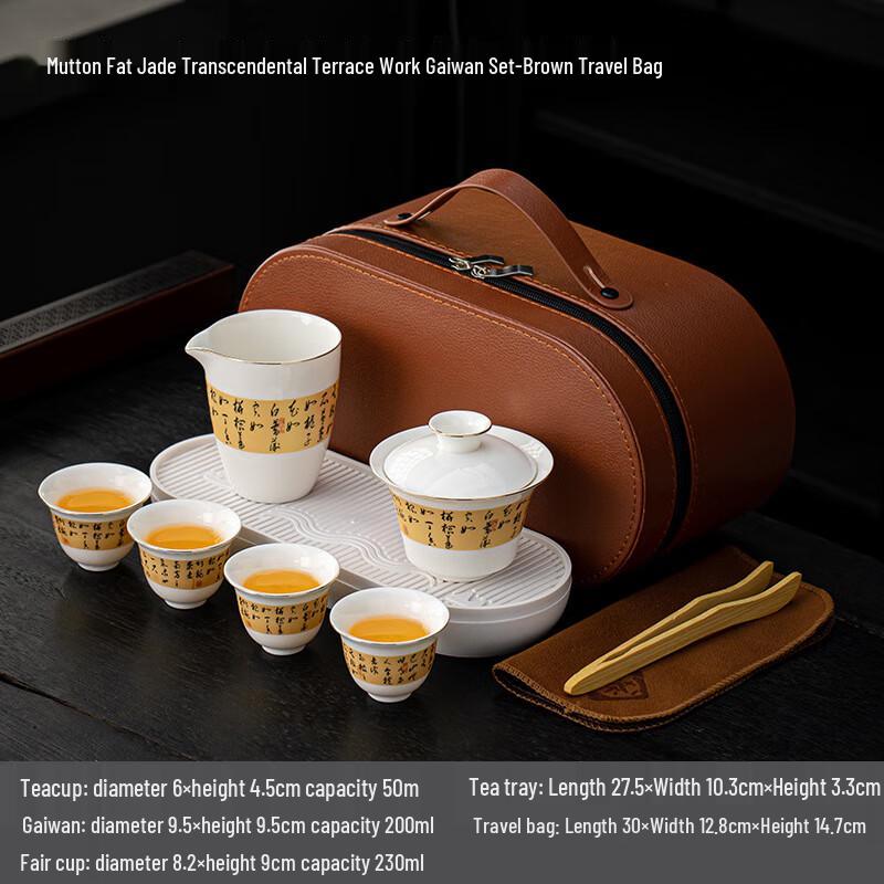 Dehua Gold Traced Mutton Fat Jade Porcelain Kung Fu Tea Set