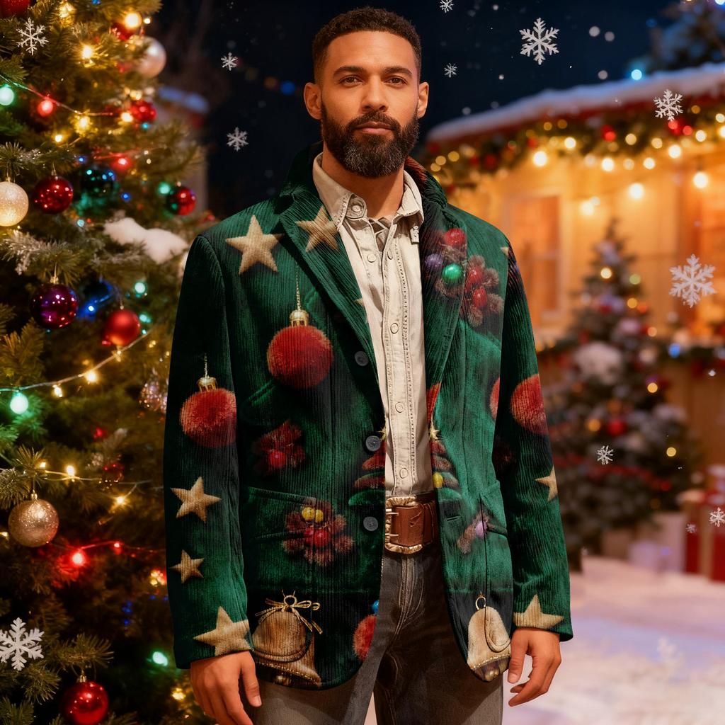 Herren Hässlicher Weihnachten Kord Warmtaschen Anzugjacke Strickjacke Herren Freizeitanzug