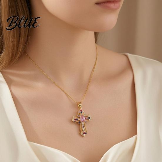 Retro Christian Necklace Catholic Necklace, Religious Pendant Colorful Rhinestone Daily Wear Statement for Women Wear, Jewelry Gift