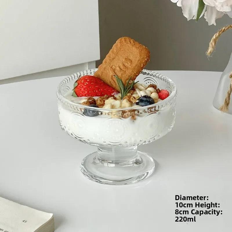 High Foot Glass Bowl Ice Cr Dert Cup for Home Use Ele Design for Yogurt Pudding Ice Cr Milkake Mousse