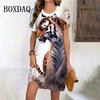 Tiger Graphic Dresses For Women Casual 3D Print Vintage Dress Female Fashion Short Sleeve Plus Size Dress Summer Clothes
