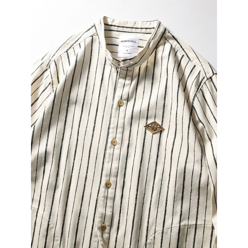 Japan fashion Retro Designer Stripe Shirts Men's Long sleeve Spring and Autumn Outerwear Export Men's Cotton Casual Shirt