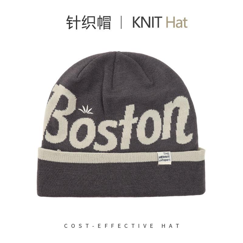 Fashion knitted hats men's and women's autumn and winter warm ear protection letter cold hat outdoor versatile big head circumference wool hat