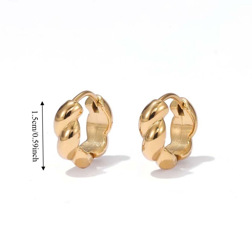 1 pair 18K PVD Gold Plated Twisted Mini Huggies Water-Resistant Coating High-Polished Texture Minimalist Croissant Studs Compact