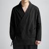 Costum Tang Stil Chinezesc Hanfu Bărbați In Mânecă Lungă Pieptar Diagonal Top Retro Jachetă Bumbac și In Robă Zen pentru Laic