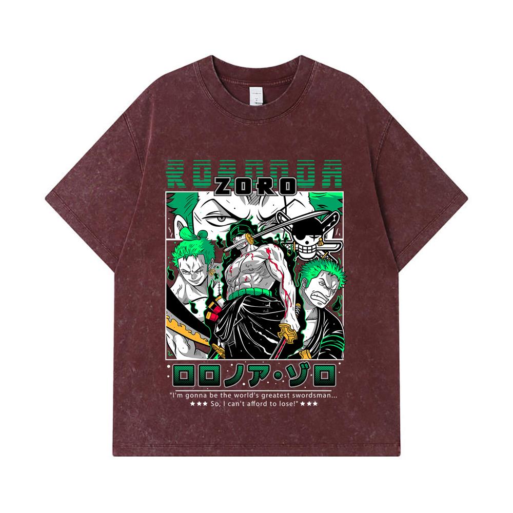 275 GSM Gewaschene T-Shirts 100% Baumwolle Einteilig V74 Zoro Aufdruck Unisex Schweres Baumwoll-T-Shirt