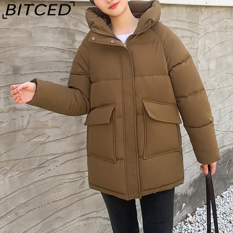 BITCED Women's Mid-Length Winter Waist-Defining Thickened Cotton Coat, Padded Jacket