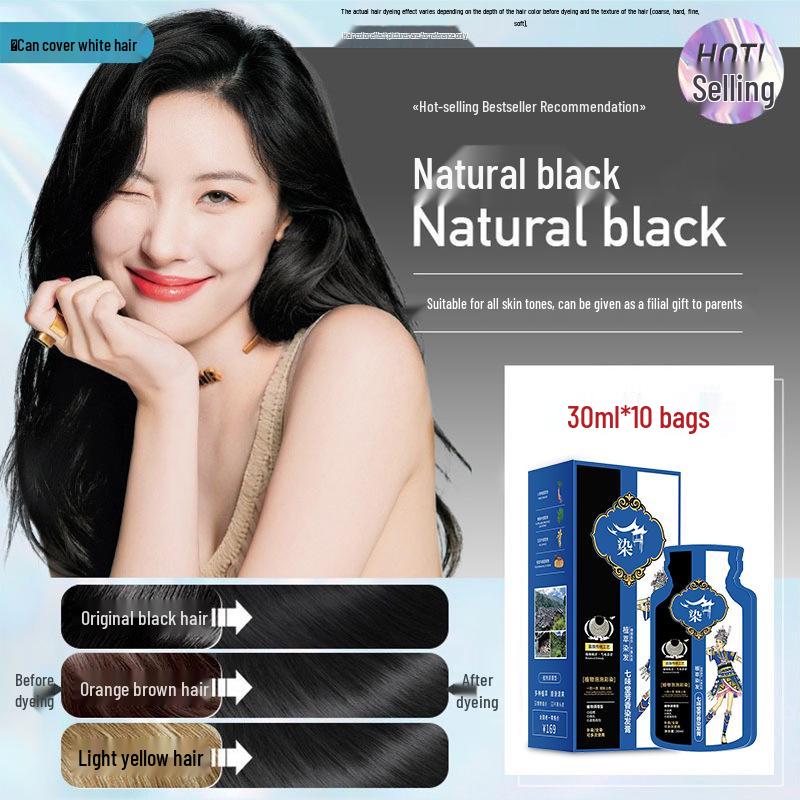 

Qiwitang Miao Plant-Based Hair Dye: Long-Lasting, Fade-Resistant, Non-Staining Coverage for White Hair at Home. 30ml*10 sachets