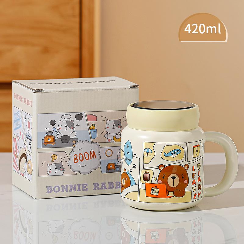 

Cute Mug with Lid Spoon High Value Ceramic Water Cup Color Box for Girls Cartoon Office Couple Cup for Home Use 420ml
