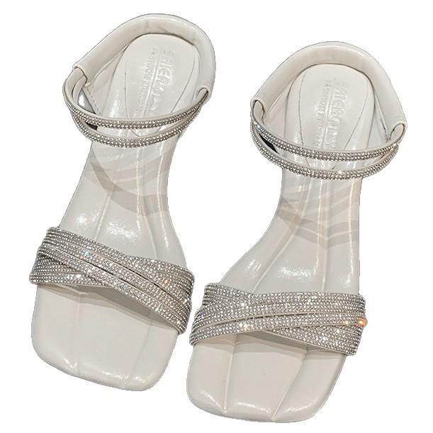 Fairy Wind French Rhinestone Word with Square Head Cool Slippers Female Summer Wear Stiletto High Heels Temperament Open-toed Sandals