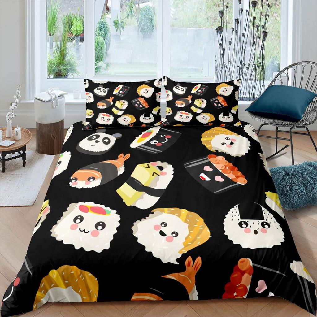 Sushi Duvet Cover Cute Rice Ball Bedding Set Children And Girls Room Decoration Three-Piece Set