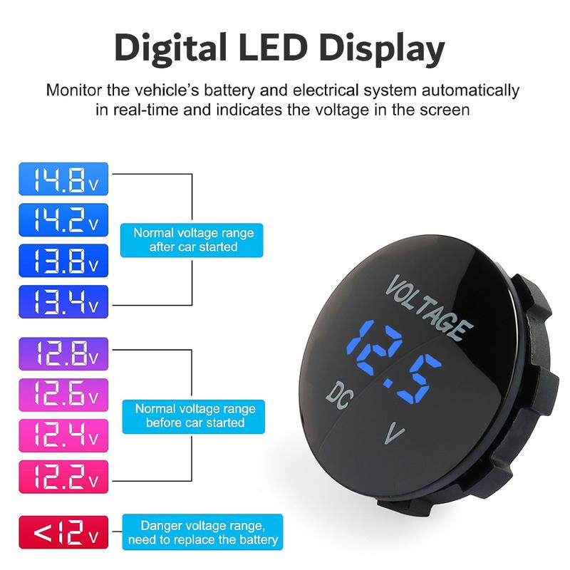 DC 12V-24V Digital Panel Voltmeter Led Display Electric Voltage Meter Volt Tester Waterproof For Car Motorcycle Boat ATV Truck