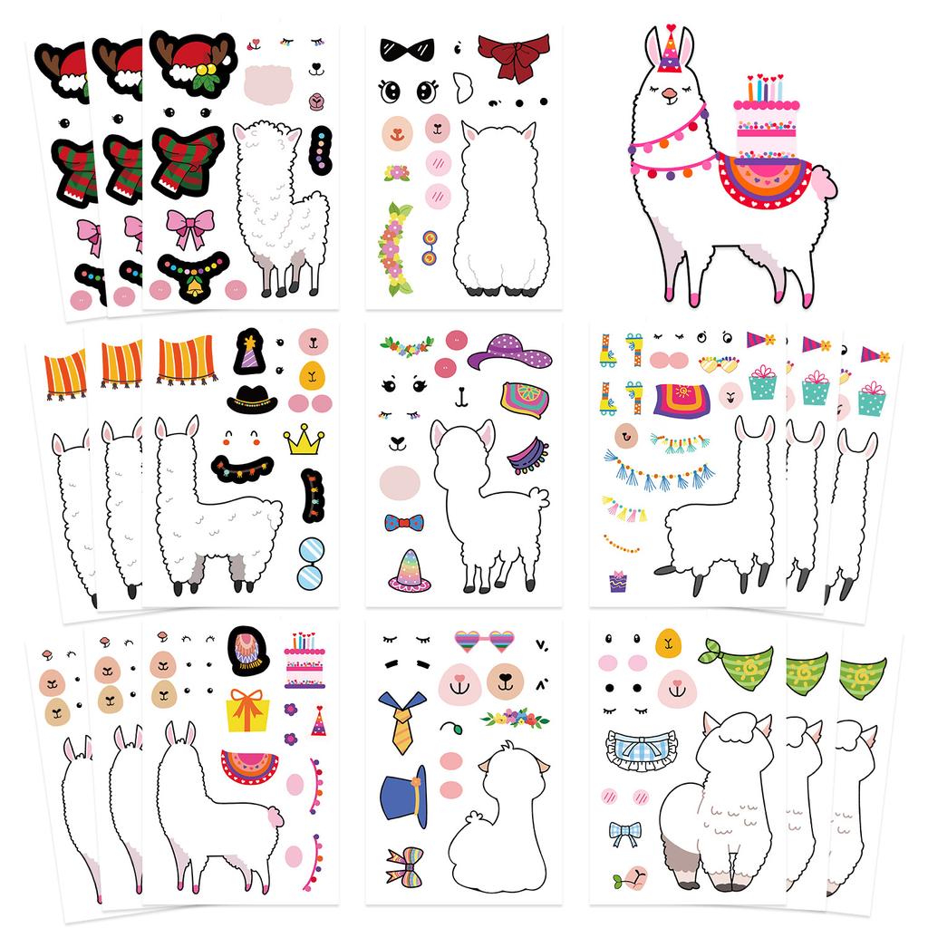 8 cartoon alpaca face swap collage waterproof diary hand account stickers Gu card stickers DIY decorative stickers stickers