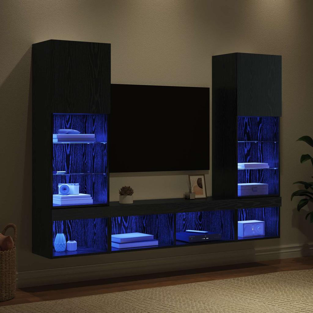 TV-Wandmöbel mit LED 5 Stück 40,5 x 30 x 102 cm