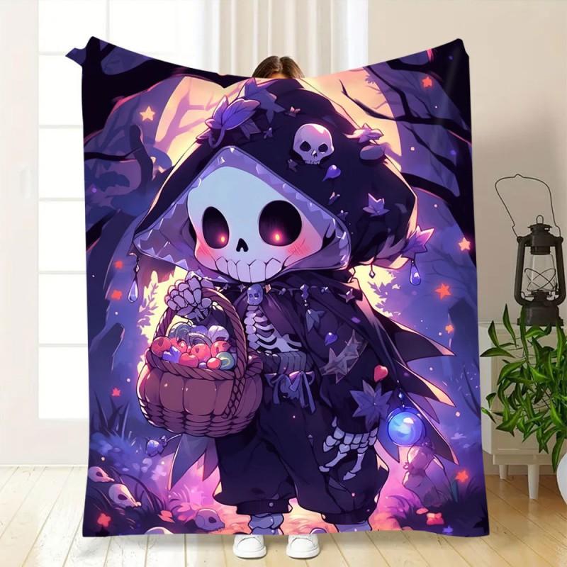 Soft Fleece Blanket With Halloween Digital Print Bed Sofa Nap Use Customizable Cartoon Geometric