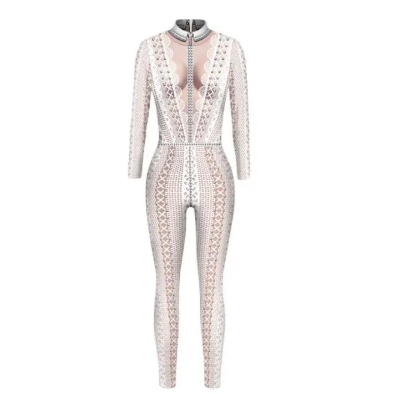 Sexy Women Robot Punk Jumpsuit Catsuit Cosplay Costumes Zentai Halloween Party Performance Bodysuit Dress Up