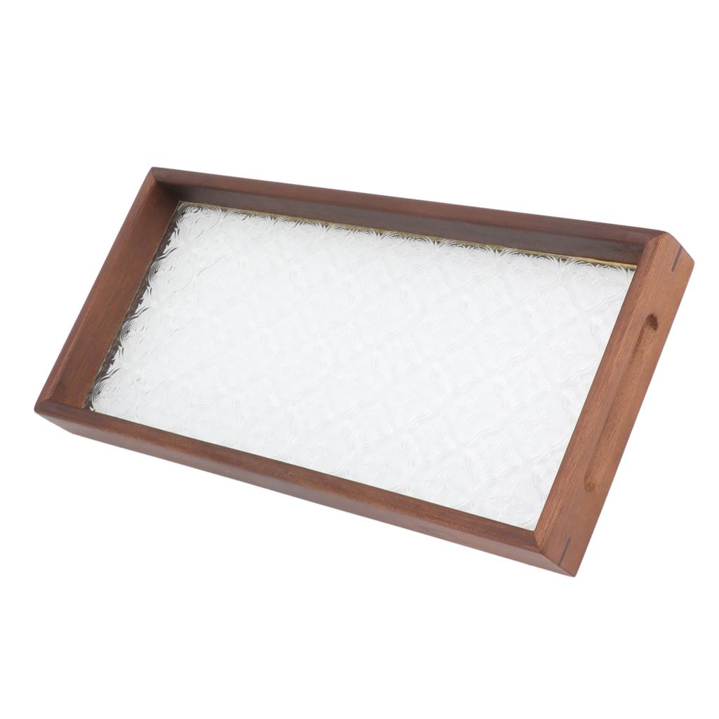Rectangle Tea Serving Tray Walnut Glass Robust Wooden Glass Tea Tray for Cake Bread Breakfast Snack