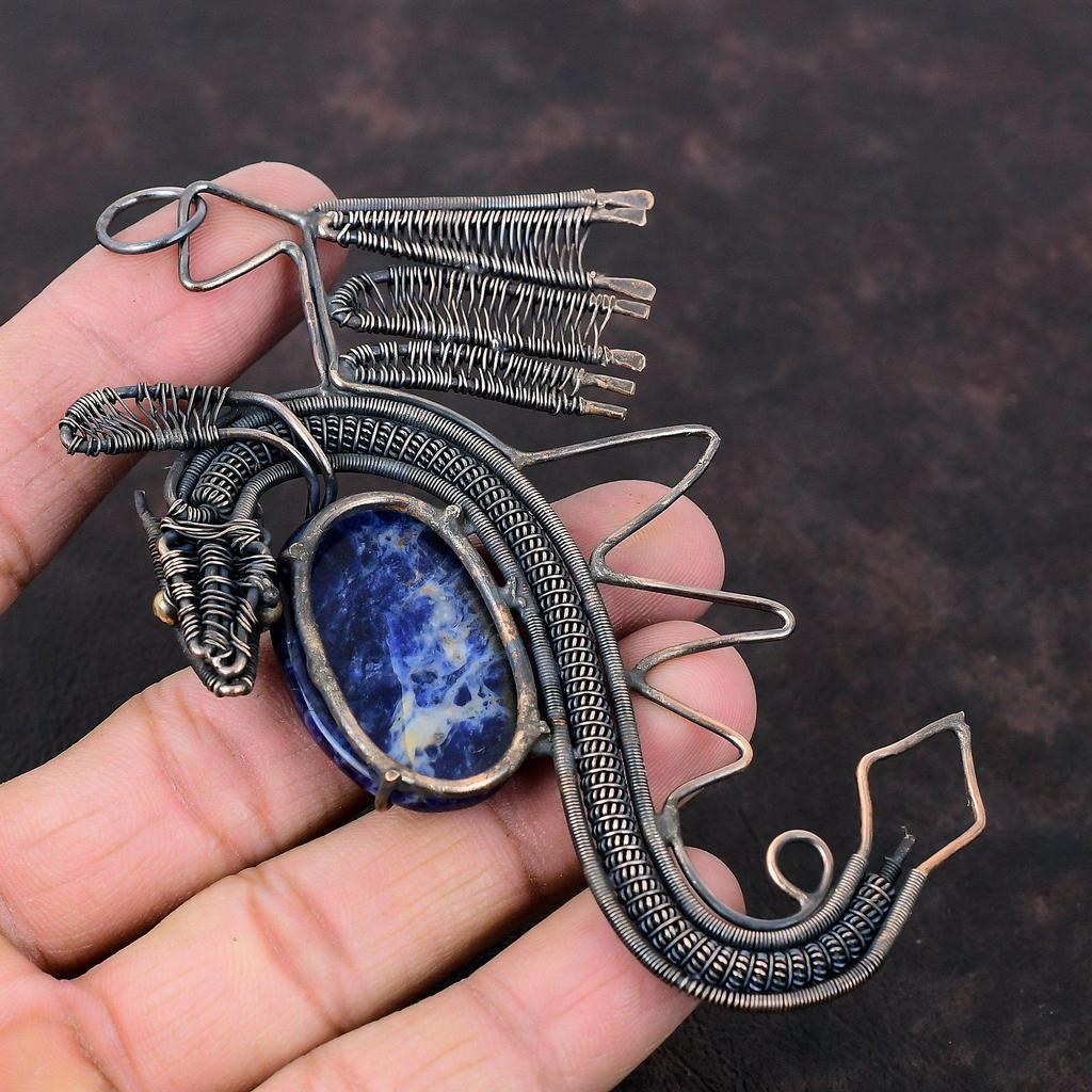 Sodalite Pendant Copper Wire Wrapped Pendant Sodalite Jewelry Gemstone Handmade Pendant Dragon Pendant Wonderful Copper Jewelry Wedding Gift