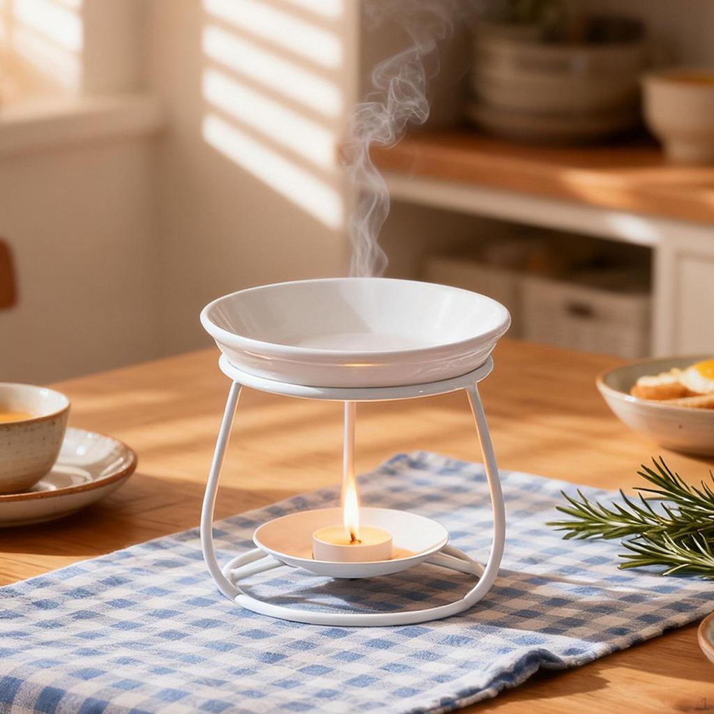 Ceramic Oil Melt Burner Censer Modern Portable Decorative Iron Frame for Living Room Bedroom